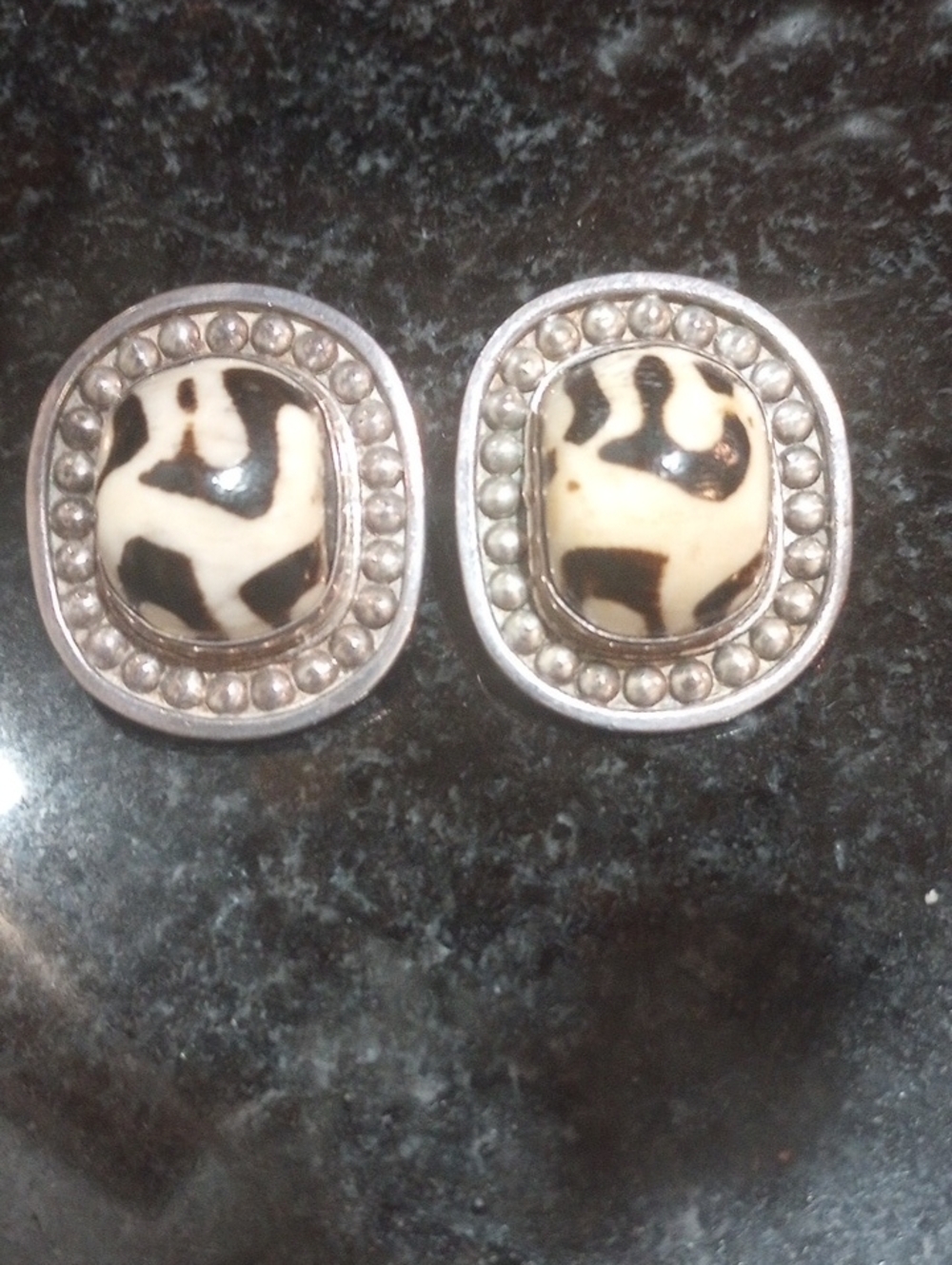 Sterling Silver Deep Brown and Cream Patterned Earrings